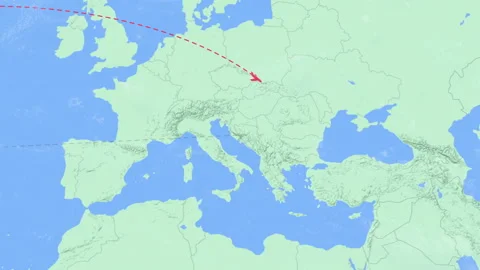 New York to Bucharest Flight Path Map Animation Stock-Footage 334588097