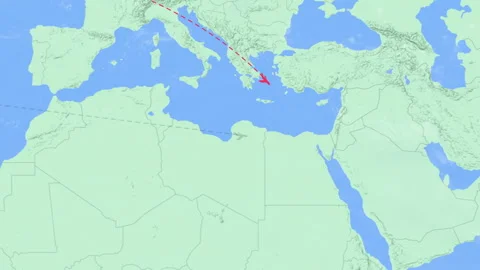 New York to Cairo Flight Path Map Animation Stock-Footage 334588089