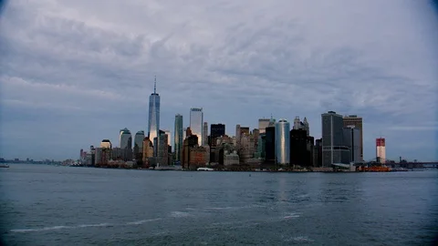 New York City Aerial Footage of Skyline Across the Water 30 Stock Footage