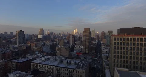 New York City Aerial Skyline Flyover Buildings Busy City Urban Cityscape 4K Stock Footage
