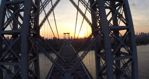 New York City Bridge Sunset Stock Footage