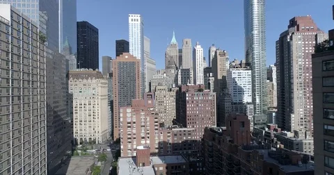 New York City buildings aerial shot Manhattan Skyline World Trade Center Stock Footage