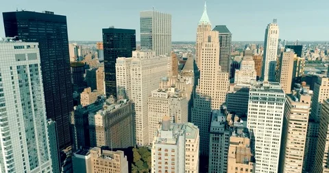 New York City buildings aerial shot Manhattan Skyline World Trade Center Stock Footage