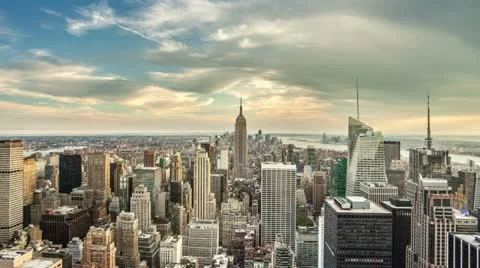 New York City Day to Sunset Manhattan Empire State Building NYC Tilt Red Stock Footage