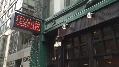 New York City Daytime DX Establishing Shot of a Bar Pub. Day exterior video Stock Footage