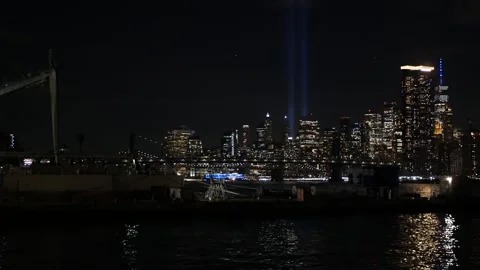 New York City downtown, World Trade Center. 11 September Tribute in light Stock Footage 284760341