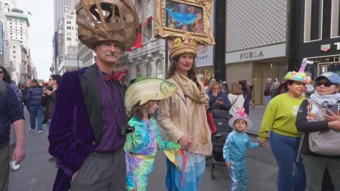 New York City Easter Parade and Bonnet Festival 2024 is opens on Fifth Avenue Stock Footage 282392978