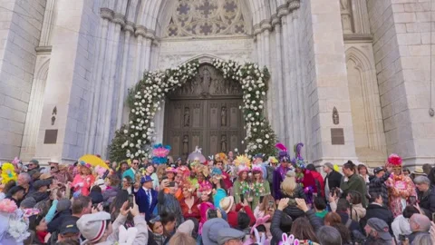 New York City Easter Parade and Bonnet Festival 2024 is opens on Fifth Avenue Stock Footage 282409508