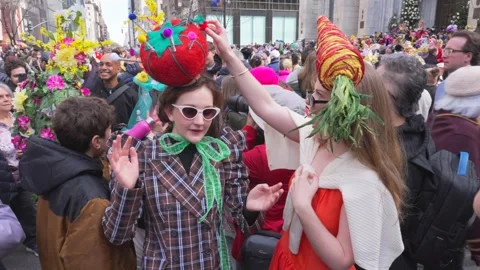 New York City Easter Parade and Bonnet Festival 2024 is opens on Fifth Avenue Stock Footage 282412039