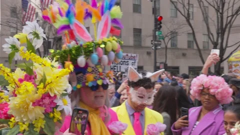 New York City Easter Parade and Bonnet Festival 2024 is opens on Fifth Avenue Stock Footage 282412729