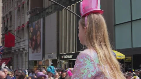 New York City Easter Parade and Bonnet Festival 2024 is opens on Fifth Avenue Stock Footage 282413681