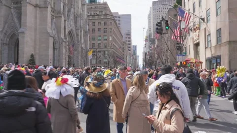 New York City Easter Parade and Bonnet Festival 2024 is opens on Fifth Avenue Stock Footage 282414420