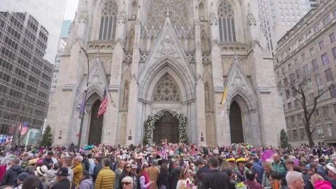 New York City Easter Parade and Bonnet Festival 2024 is opens on Fifth Avenue Stock Footage 282416034