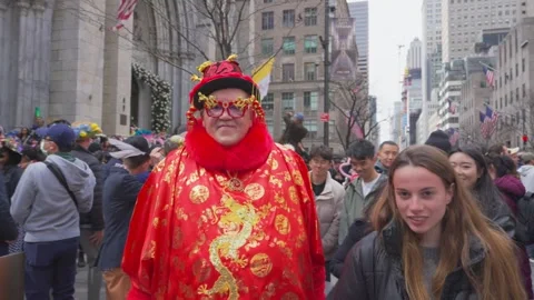 New York City Easter Parade and Bonnet Festival 2024 is opens on Fifth Avenue Stock Footage 282419323
