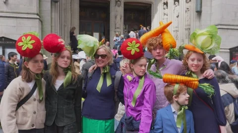 New York City Easter Parade and Bonnet Festival 2024 is opens on Fifth Avenue Stock Footage 282422290