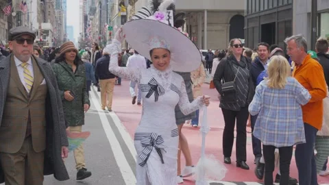New York City Easter Parade and Bonnet Festival 2024 is opens on Fifth Avenue Stock Footage 282424251