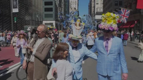 New York City Easter Parade and Bonnet Festival 2024 is opens on Fifth Avenue Stock Footage 282426817