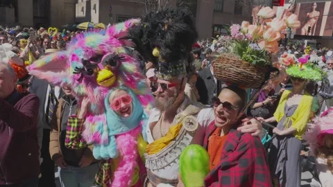 New York City Easter Parade and Bonnet Festival 2024 is opens on Fifth Avenue Stock Footage 282427475