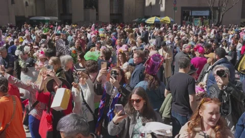 New York City Easter Parade and Bonnet Festival 2024 is opens on Fifth Avenue Stock Footage 282428567