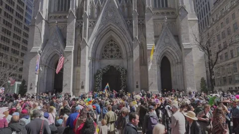 New York City Easter Parade and Bonnet Festival 2024 is opens on Fifth Avenue Stock Footage 282429259