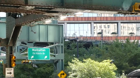 New York City elevated subway, metropolitan bridge, metro train track above Stock Footage 288797010