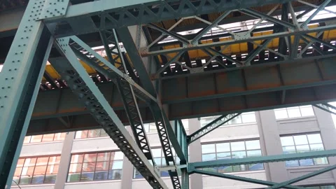 New York City elevated subway, metropolitan bridge, metro train track above Stock Footage 290294077