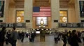 New York City Grand Central Station American Flag Corporate Business People Walk HD Footage