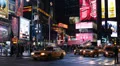 New York City Illuminated Night Times Square Driving Car Traffic Taxi Passing HD Footage