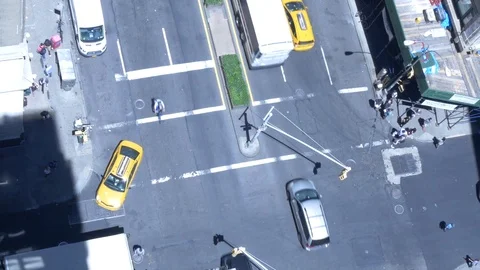 New York City Intersection from Above on a Bright Summer Day Stock Footage 84074693
