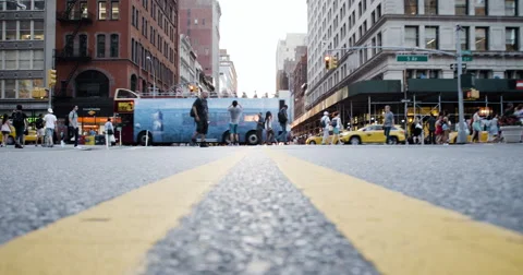 New York City intersection at sunset - 4k Stock Footage 67352227