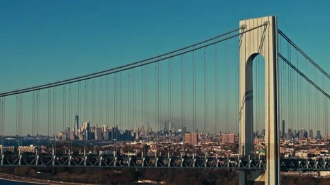 New York City Manhattan Central Park Verrazano Narrows Bridge Aerial Drone Stock Footage 294386953