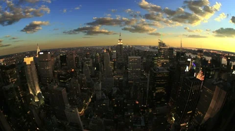 New York City Manhattan Empire State Building NYC Timelapse Fisheye Night Stock Footage