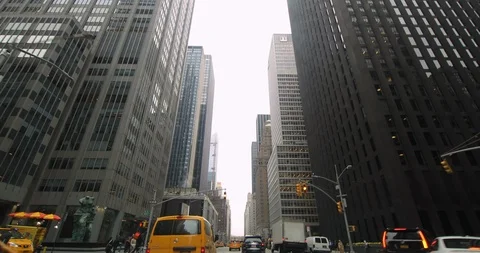 New York City Manhattan midtown driving POV street buildings cars Stock Footage