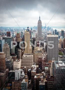 New York City Manhattan midtown aerial view Stock Photos