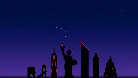 New York City Manhattan Skyline Fireworks Animation Stock Footage