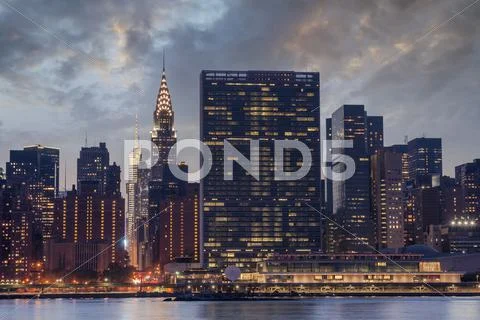 New York City Manhattan Skyline, United Nations Headquarters Stock Photos