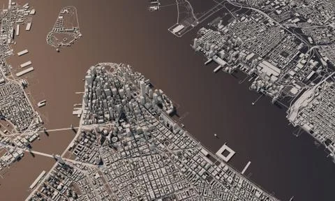 New York city map 3D Rendering. Aerial satellite view. Stock Illustration