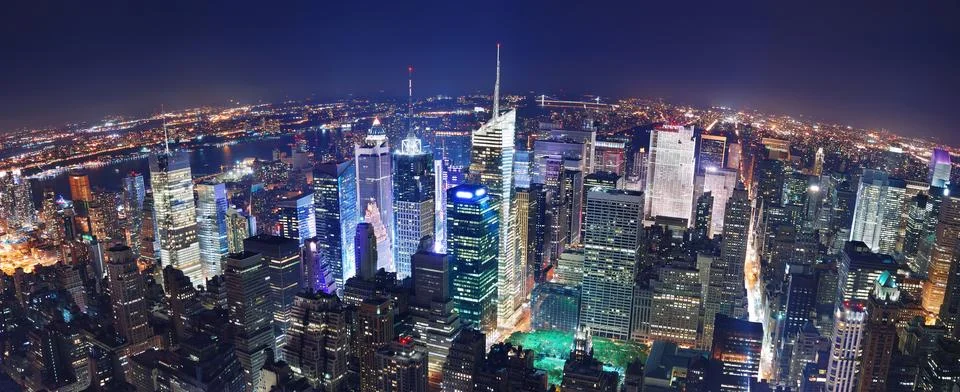 New york city night panorama Stock Photos