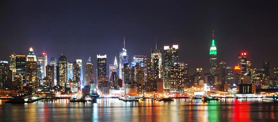 New york city night skyline panorama Stock Photos
