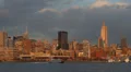 New York City NYC Skyline, Red Orange Golden Sunset Light Manhattan, Skyscrapers HD Footage