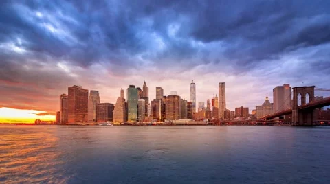 New York city popular panorama , cityscape , sunset,night Brooklyn bridge