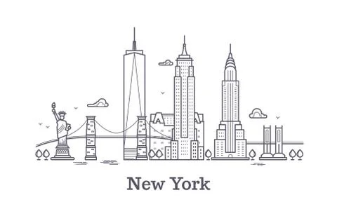 New York city outline skyline, nyc line silhouette, usa tourist and travel Stock Illustration
