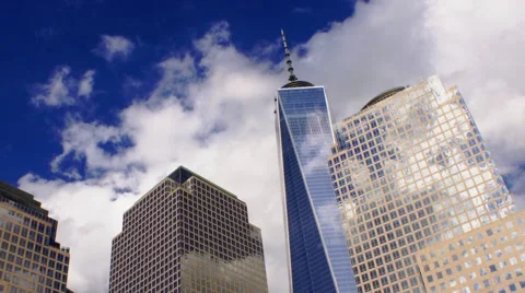 New York City with Passing Clouds over World Trade Center Stock Footage 45301397