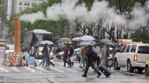 New York City People Walking Slow Motion Through Smoke Street Stock Footage
