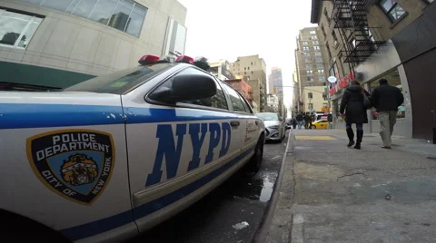 New York City Police Car Parked on the Street 4K. NYC Cop Car. Stock Footage