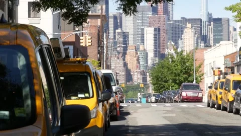 New York Row of yellow Taxi cars Stock Video Pond5