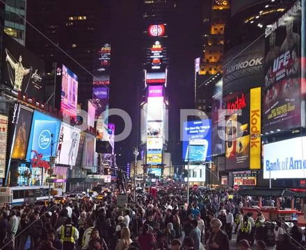 New york city - sept 28: times square, full of tourists from all the world Stock Photos