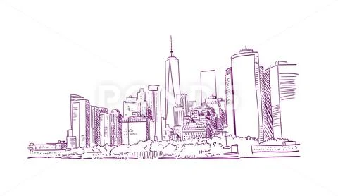 New York City Sketch Line Illustration Art