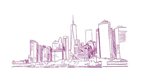 New york city sketch line illustration art Stock Illustration