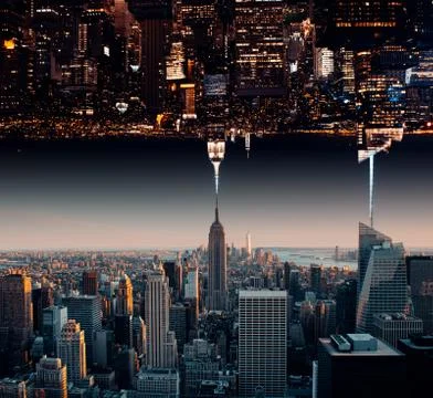 New York City Skyline Day and Night Stock Photos